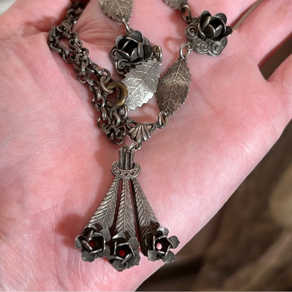 Antique Goth Victorian Fairycore art deco silver Floral Choker
